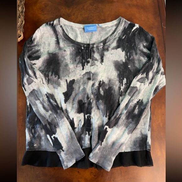 Simply Vera Vera Wang Cardigan Sweater Mesh Bottom Black Grey Multi Petite L - Picture 7 of 11